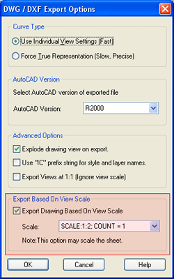 Export Drawing to DWG/DXF Allows Page Scale Option